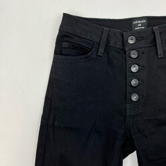 Just Black Womens Skinny Jeans Stretch Pockets Button Fly Raw Edge Mid Rise 24 - Picture 3 of 10